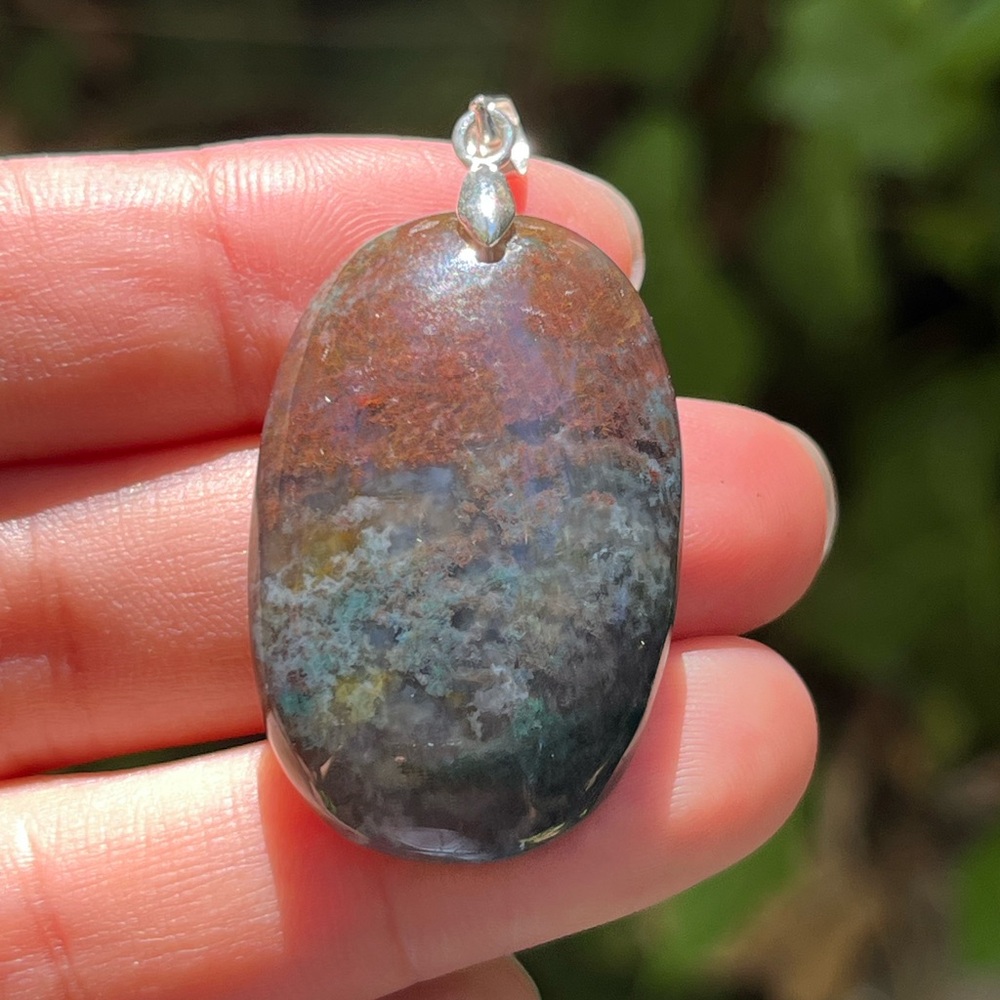 Silver plated moss agate pendant 1225 - Picture 1 of 8